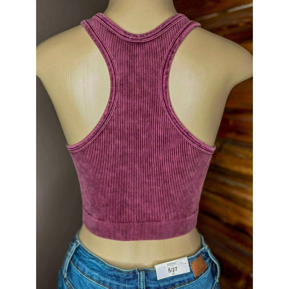 Zenana Not Your Basic Racerback Cropped Tank Top in Eggplant NTW-6128X - Picture 8 of 8